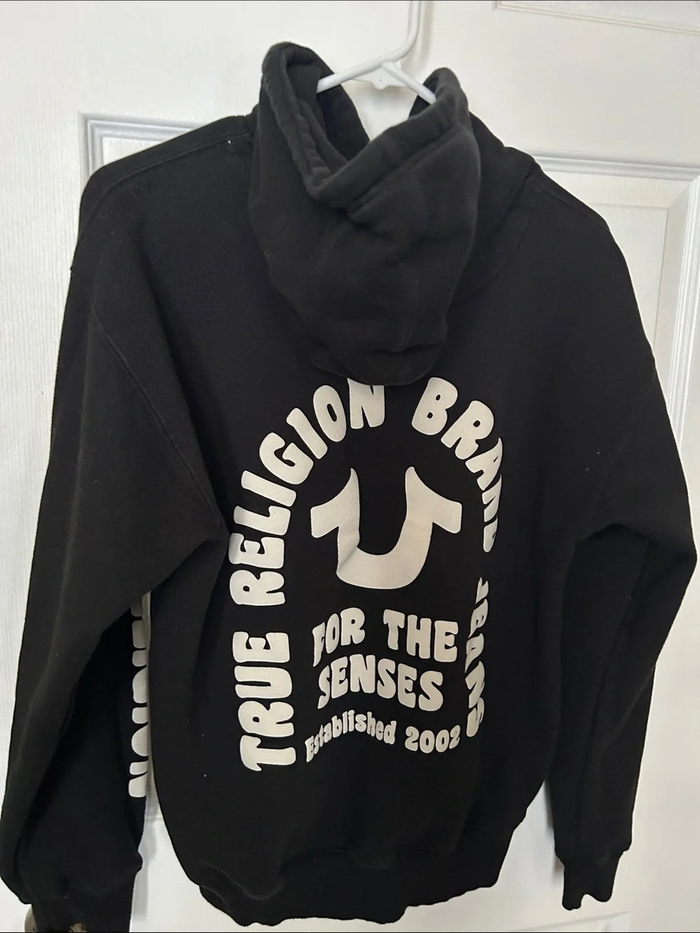 True Religion Black Hoodie with white Logos unisex